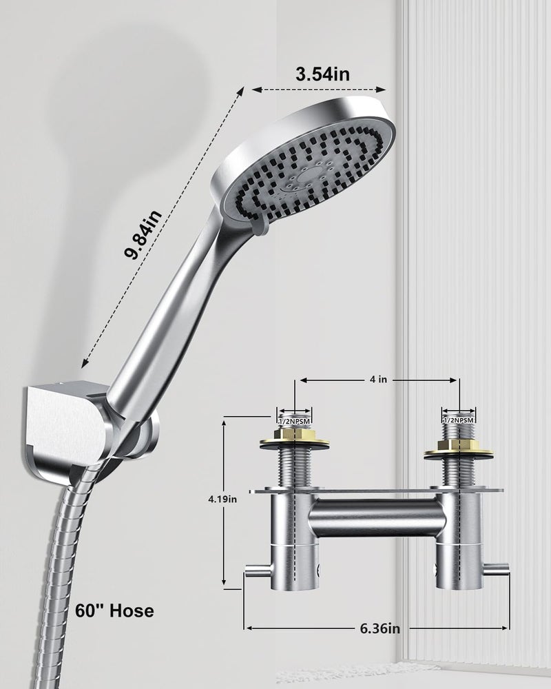 TONNY RV Shower Faucet with Shower Head and Hose, Metal Camper Shower Faucet Valve Diverter, 4'' RV Shower Faucets Replacement with Handheld Showerhead for RV Camper Motorhome Trailer, Brushed Nickel - Image 5